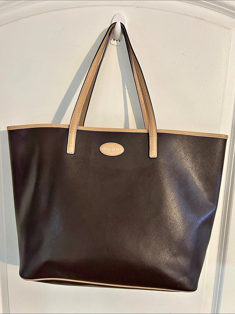 Coach Vintage Saffiano Leather City Tote Brown & Tan Tote